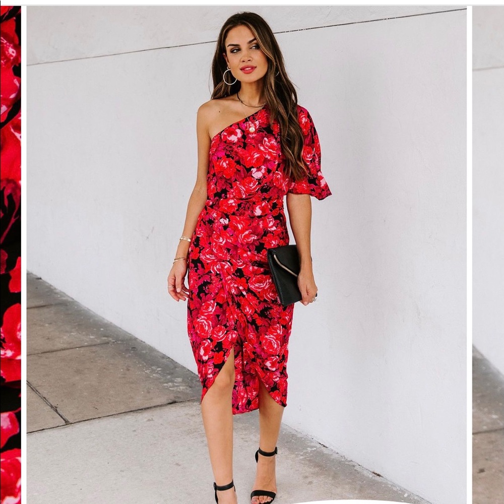 One shoulder floral drape dress
